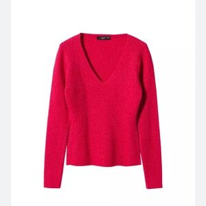 Mango new Women's V-Neck Sweater - Red